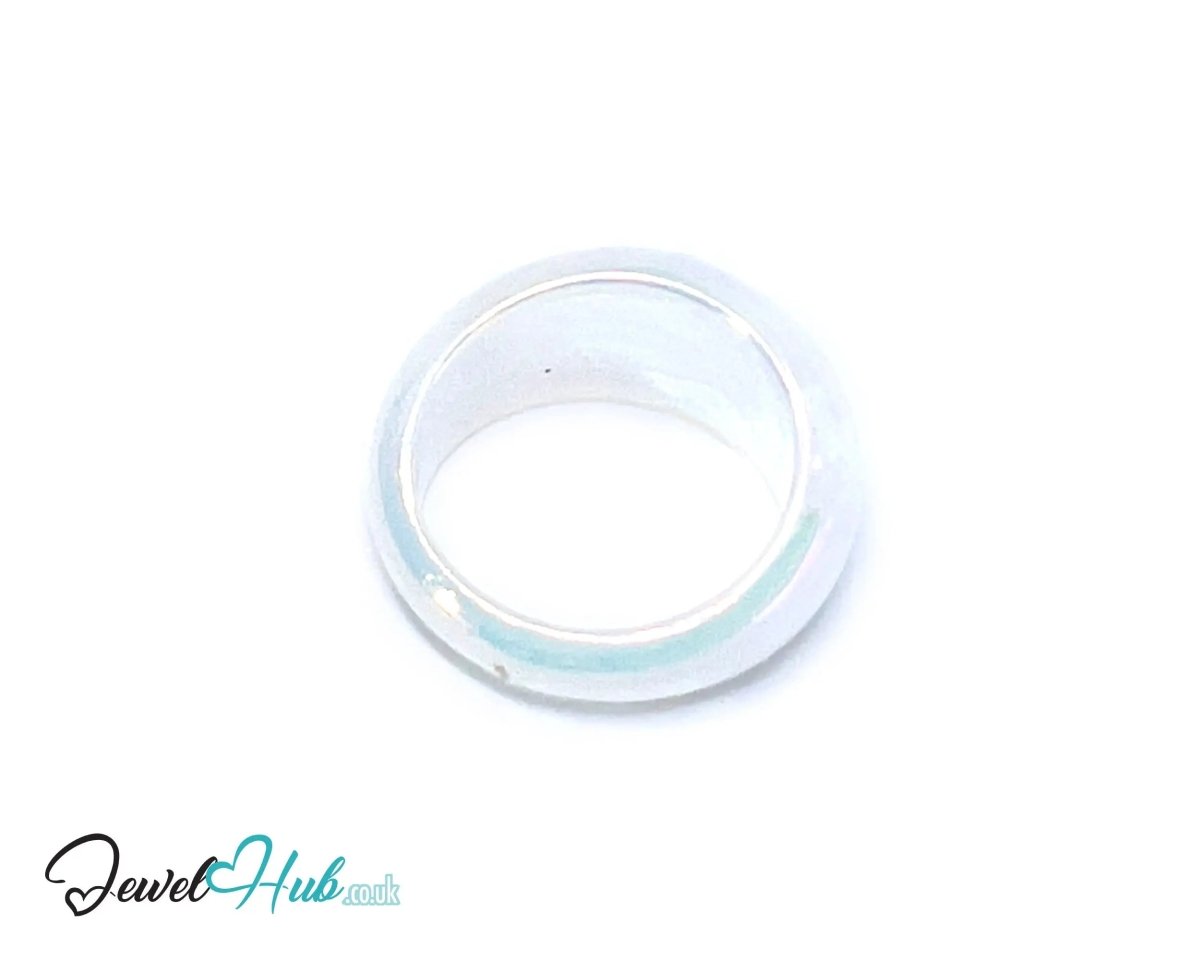 Resin Ring 🤍 Iridescent Gloss Band (White) UK P · US 7.5 · Sculptural Band - JewelHub.co.uk