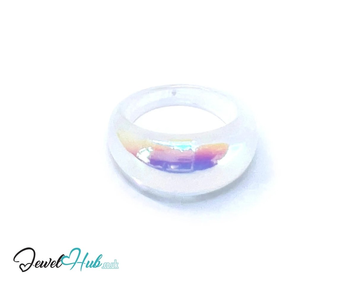 Resin Ring 🤍 Iridescent Gloss Band (White) UK P · US 7.5 · Sculptural Band - JewelHub.co.uk