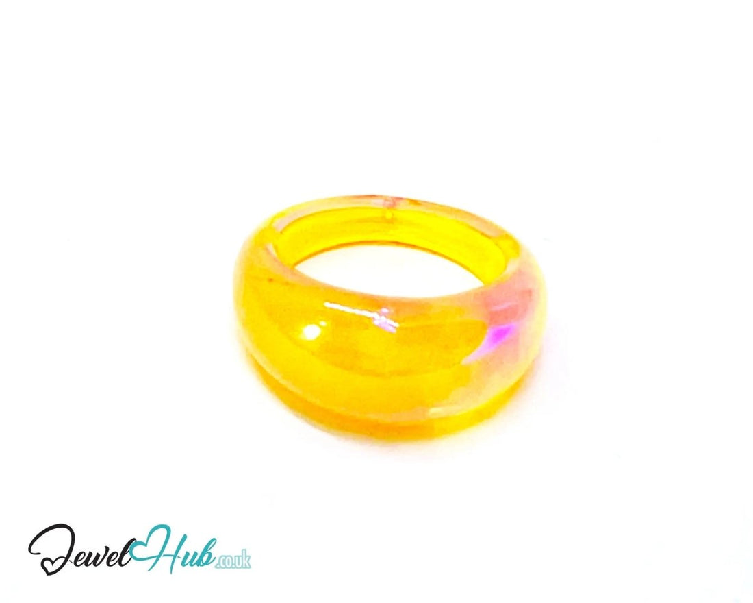 Resin Ring 🍋 Lemon Glow (Yellow) – UK P · US 7 · Translucent Sculptural Band - JewelHub.co.uk