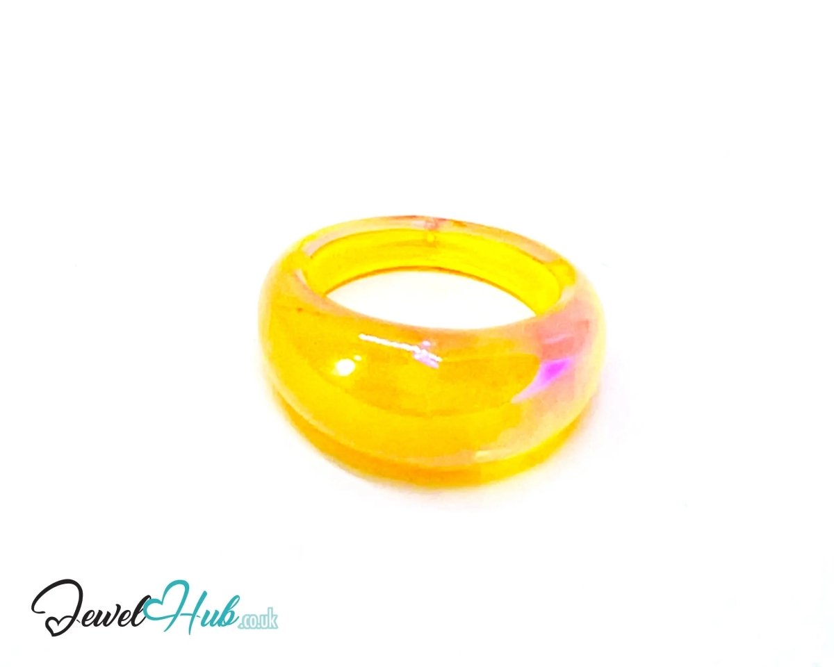 Resin Ring 🍋 Lemon Glow (Yellow) – UK P · US 7 · Translucent Sculptural Band - JewelHub.co.uk