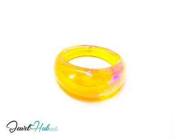 Resin Ring 🍋 Lemon Glow (Yellow) – UK P · US 7 · Translucent Sculptural Band - JewelHub.co.uk