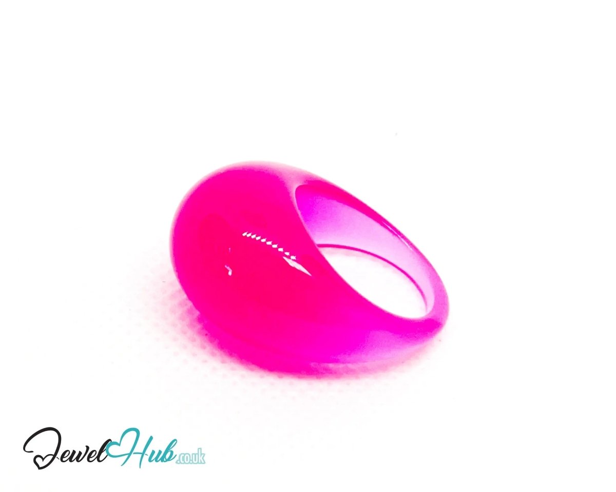 Resin Ring 💖 PinkPop (Bright Pink) · UK O · US 7.5 · Glossy Lightweight - JewelHub.co.uk