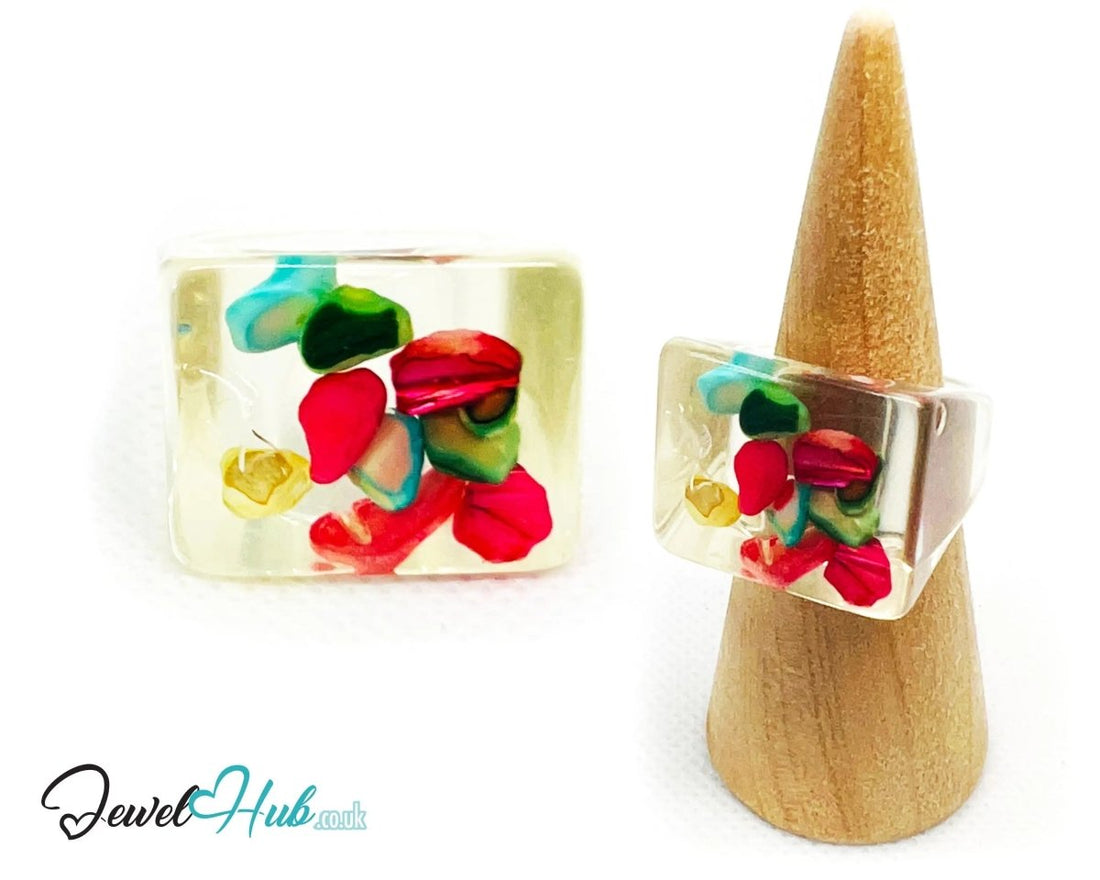 Resin Ring 🐚 ShellBloom – UK P · US 8 · Giant Series · Handcrafted Resin - JewelHub.co.uk