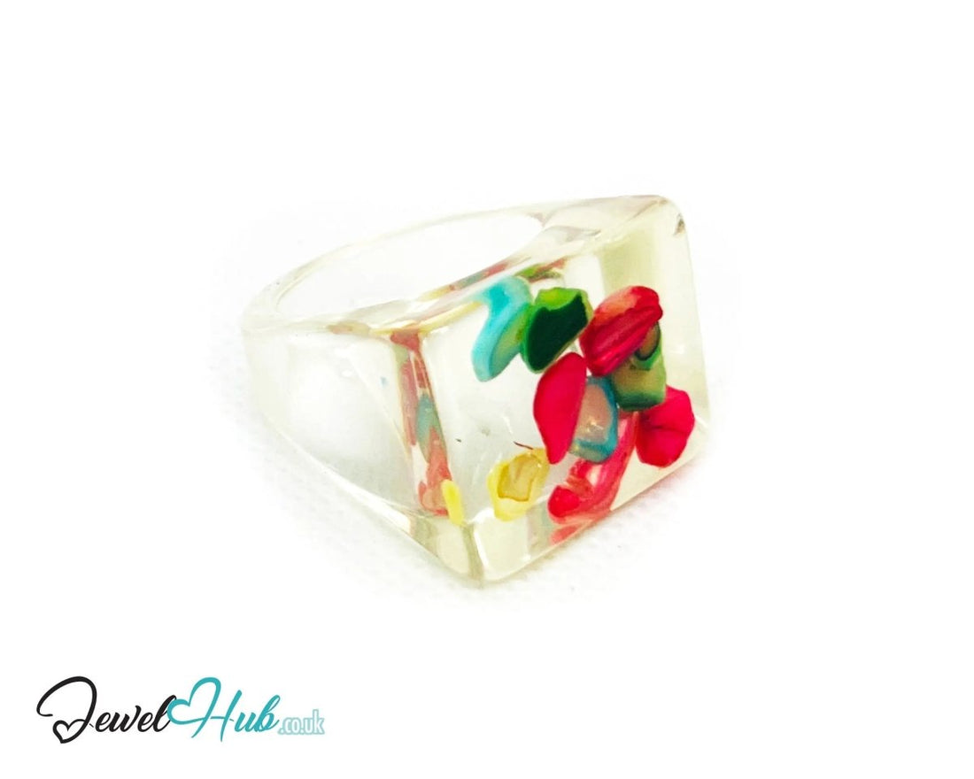 Resin Ring 🐚 ShellBloom – UK P · US 8 · Giant Series · Handcrafted Resin - JewelHub.co.uk