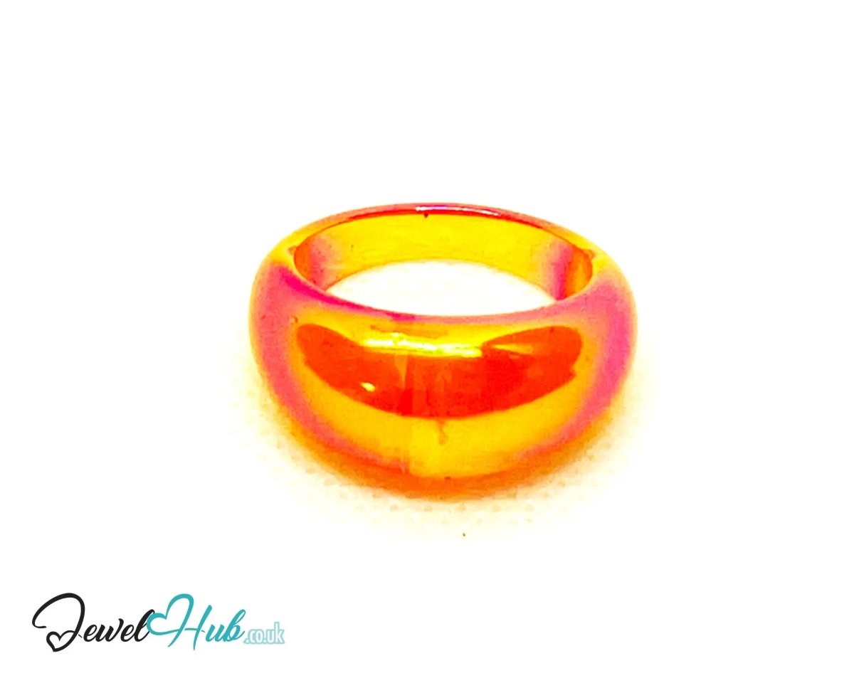 Resin Ring 🔥 Warm Colour (Orange) UK P · US 7.5 · Gloss Band in Citrus Glow - JewelHub.co.uk