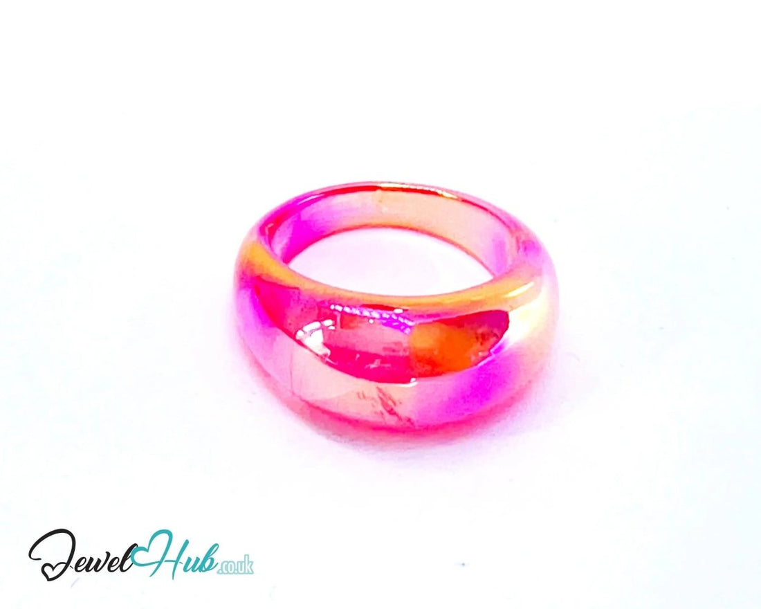 Resin Ring 🔥 Warm Colour (Pink) UK P · US 7.5 · Lightweight Gloss Band in Pink Glow - JewelHub.co.uk