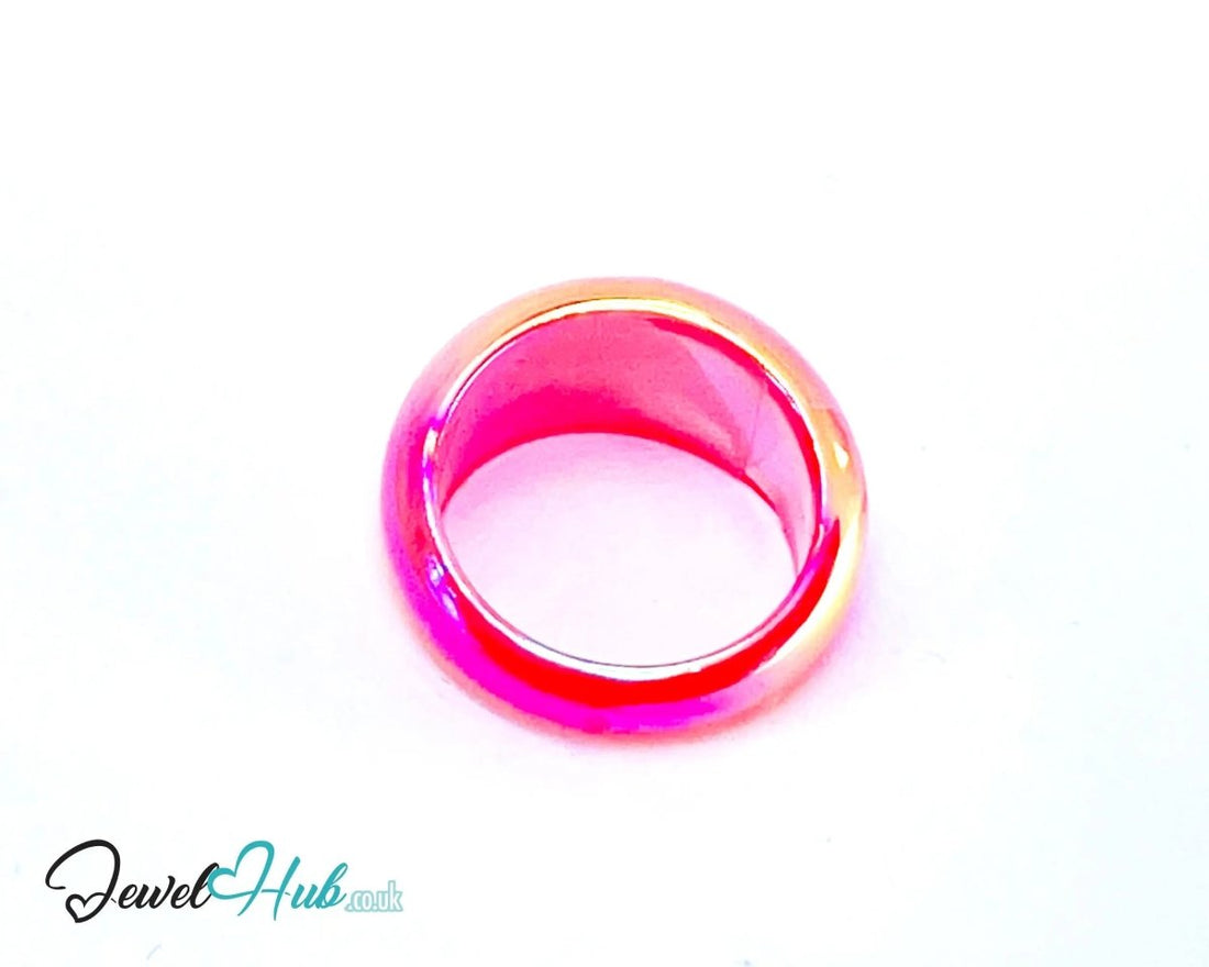 Resin Ring 🔥 Warm Colour (Pink) UK P · US 7.5 · Lightweight Gloss Band in Pink Glow - JewelHub.co.uk