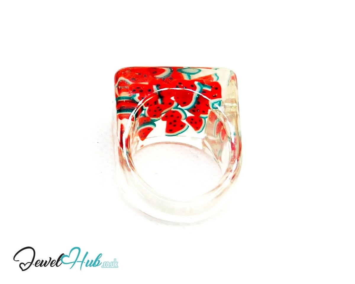 Resin Ring 🍉 Watermelon Slice – UK P · US 8 · Giant Series · Handcrafted Resin - JewelHub.co.uk