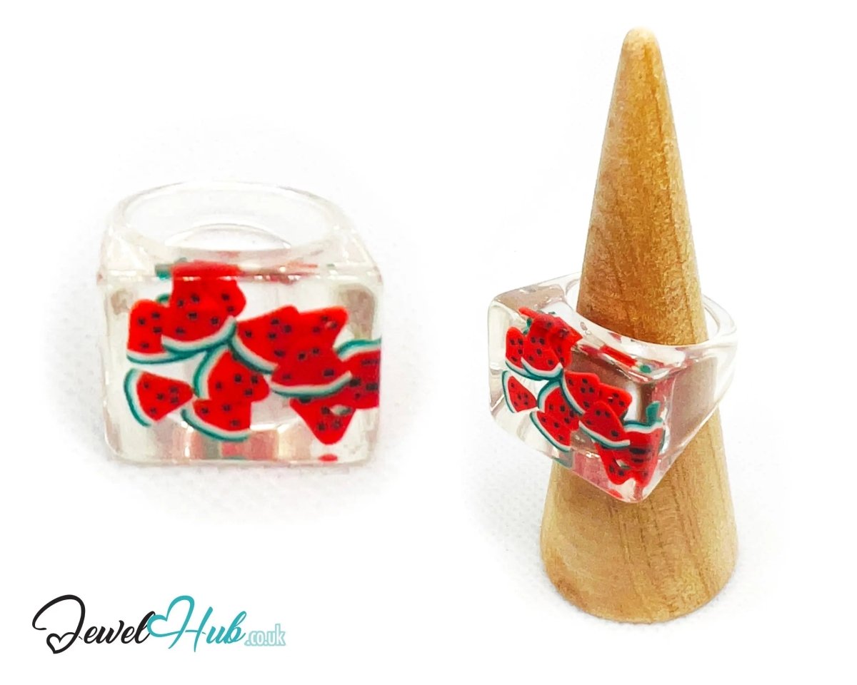 Resin Ring 🍉 Watermelon Slice – UK P · US 8 · Giant Series · Handcrafted Resin - JewelHub.co.uk