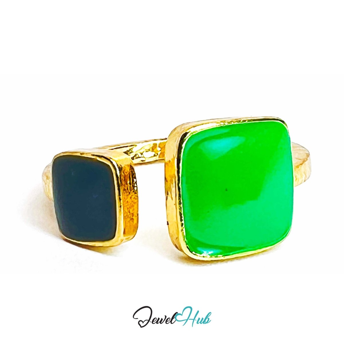 Resin Stone Gold Ring – Oval Gemstone Statement Sculptural Band - JewelHub.co.uk