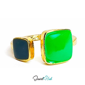 Resin Stone Gold Ring – Oval Gemstone Statement Sculptural Band - JewelHub.co.uk
