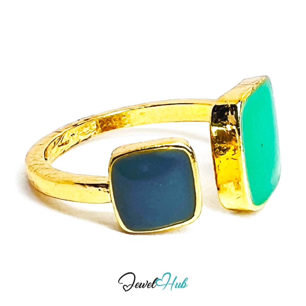 Resin Stone Gold Ring – Oval Gemstone Statement Sculptural Band - JewelHub.co.uk