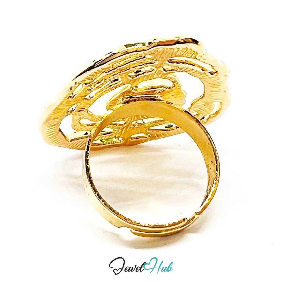 Ripple Pearl Ring – Adjustable Gold - Plated N–Q with Sculptural Setting for Poetic Clarity - JewelHub.co.uk