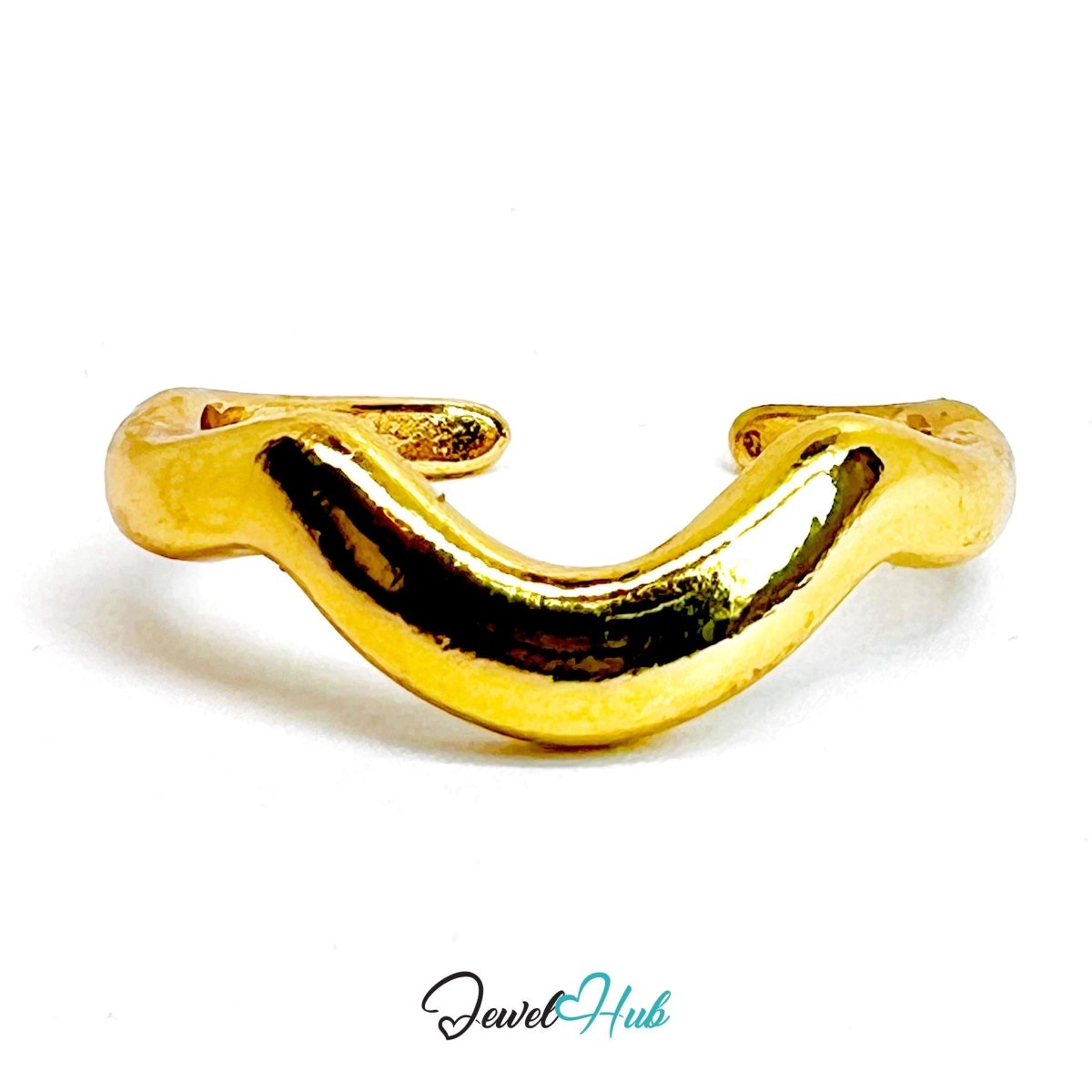 RippleBand Gold - Plated Zinc Ring · Wavy Sculptural Open Band - JewelHub.co.uk