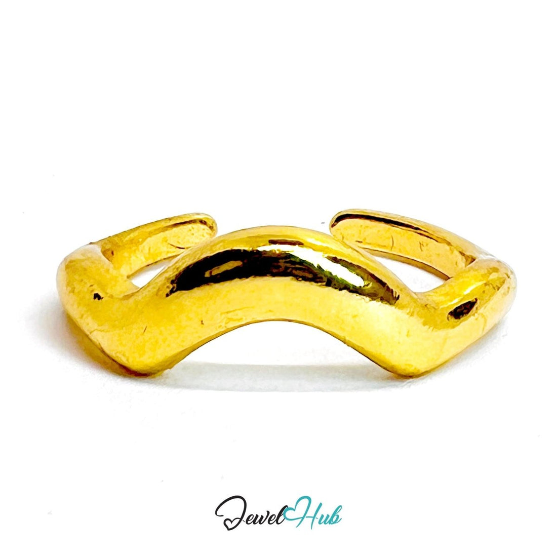 RippleBand Gold - Plated Zinc Ring · Wavy Sculptural Open Band - JewelHub.co.uk
