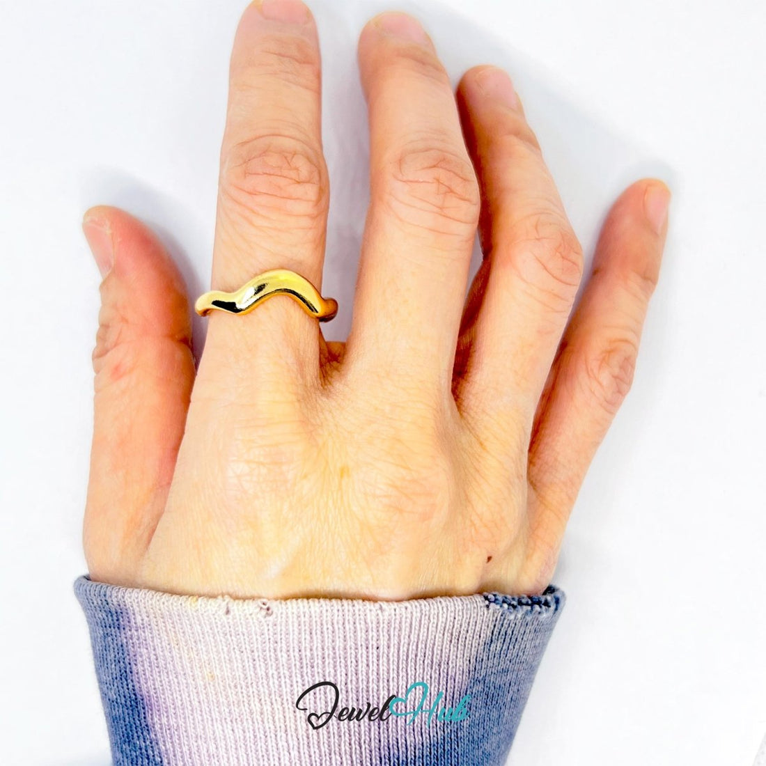 RippleBand Gold - Plated Zinc Ring · Wavy Sculptural Open Band - JewelHub.co.uk