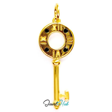 Roman numeral key charm in gold stainless steel with black stones - front view - JewelHub