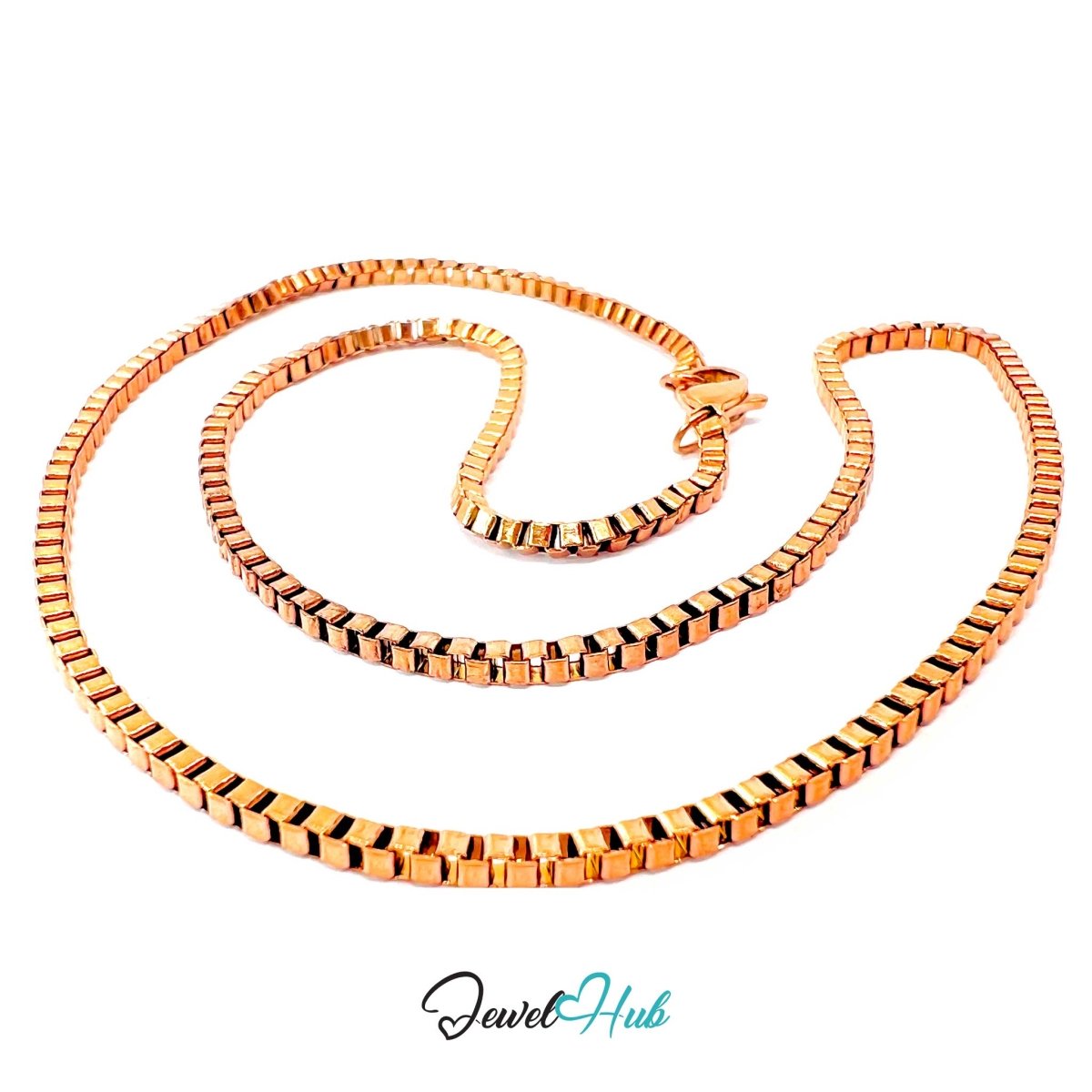 Rose Gold Stainless Steel Box Chain Necklace 2mm | 45cm or 60cm - JewelHub.co.uk