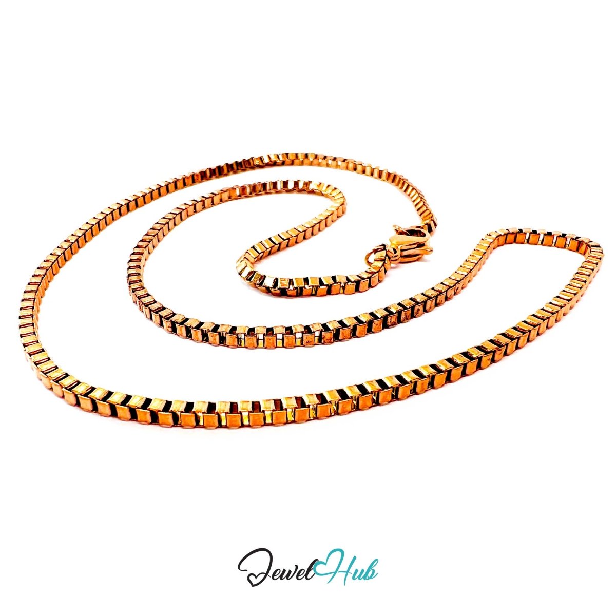 Rose Gold Stainless Steel Box Chain Necklace 2mm | 45cm or 60cm - JewelHub.co.uk