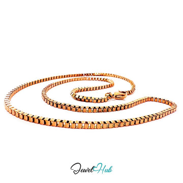 Rose Gold Stainless Steel Box Chain Necklace 2mm | 45cm or 60cm - JewelHub.co.uk