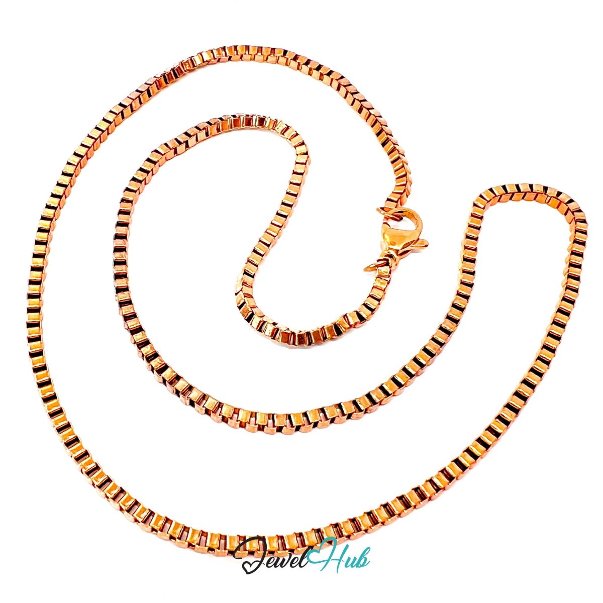 Rose Gold Stainless Steel Box Chain Necklace 2mm | 45cm or 60cm - JewelHub.co.uk