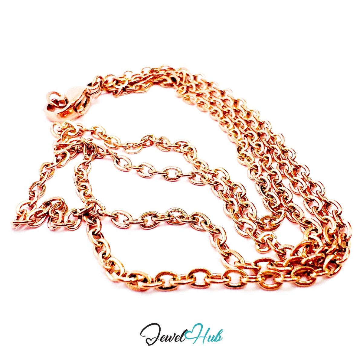 Rose Gold Stainless Steel O‑Shape Chain Necklace 2x3.5mm | 50cm - JewelHub.co.uk