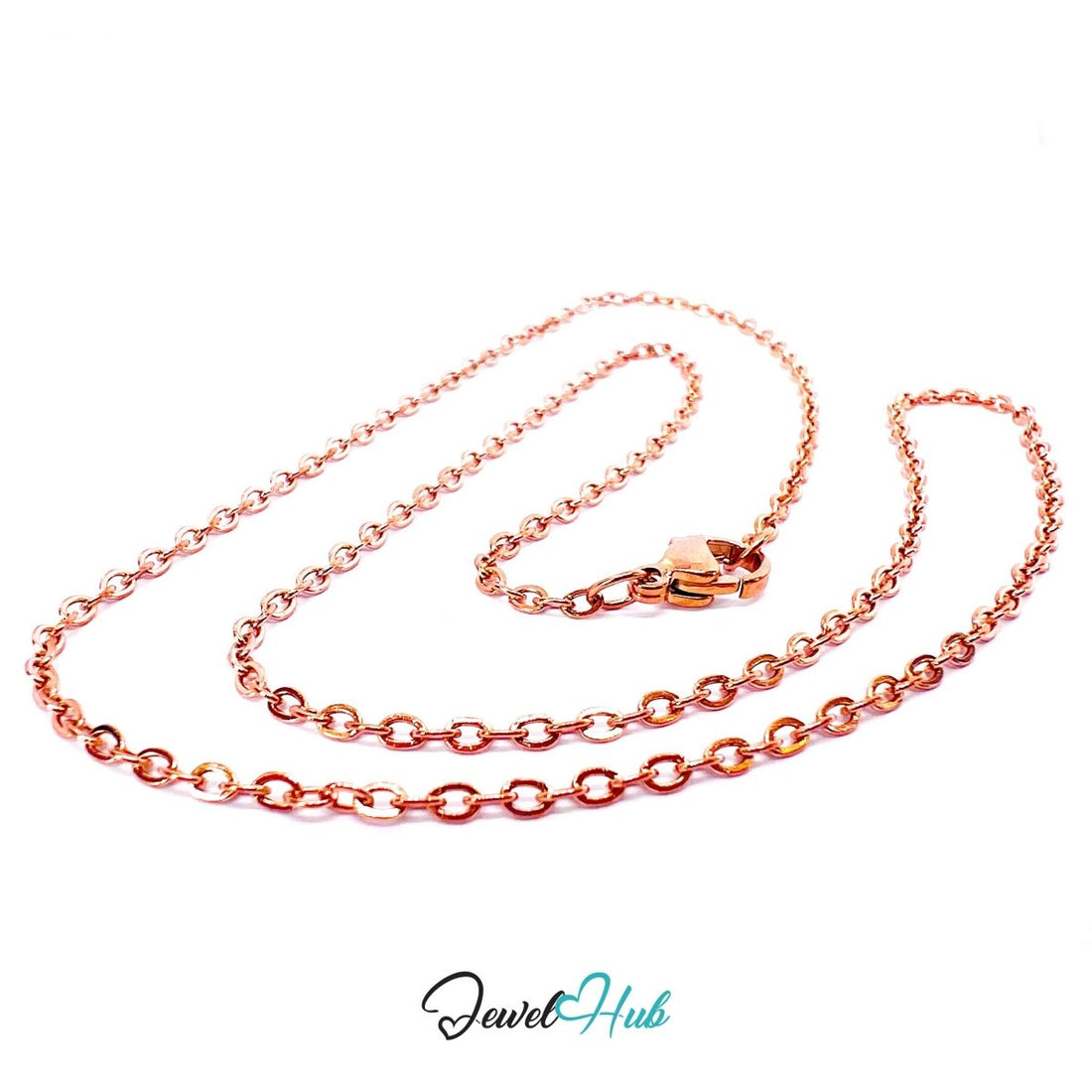 Rose Gold Stainless Steel O‑Shape Chain Necklace 2x3.5mm | 50cm - JewelHub.co.uk