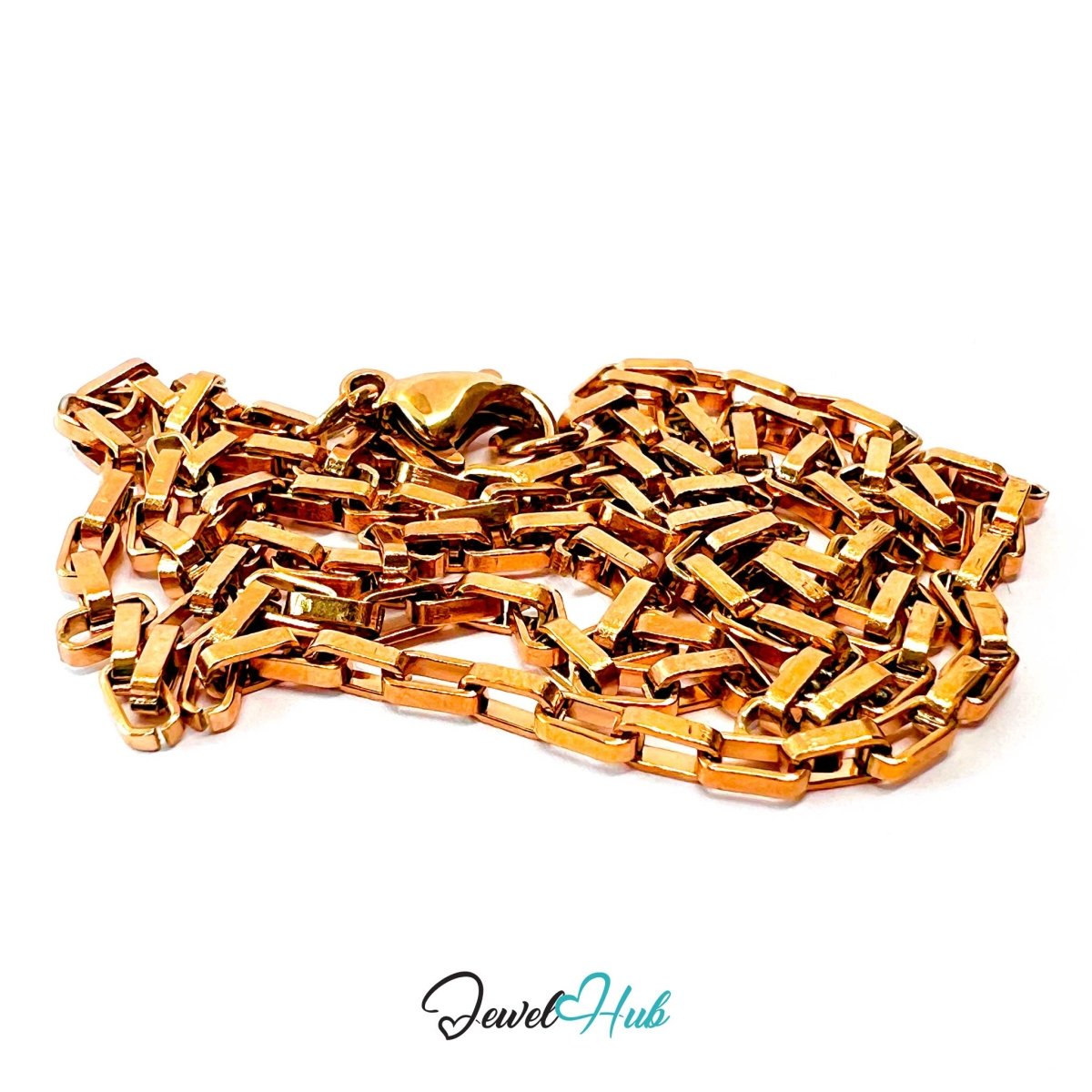 Rose Gold Stainless Steel Rectangular Box Chain Necklace 2×3.5mm | 45cm or 60cm - JewelHub.co.uk