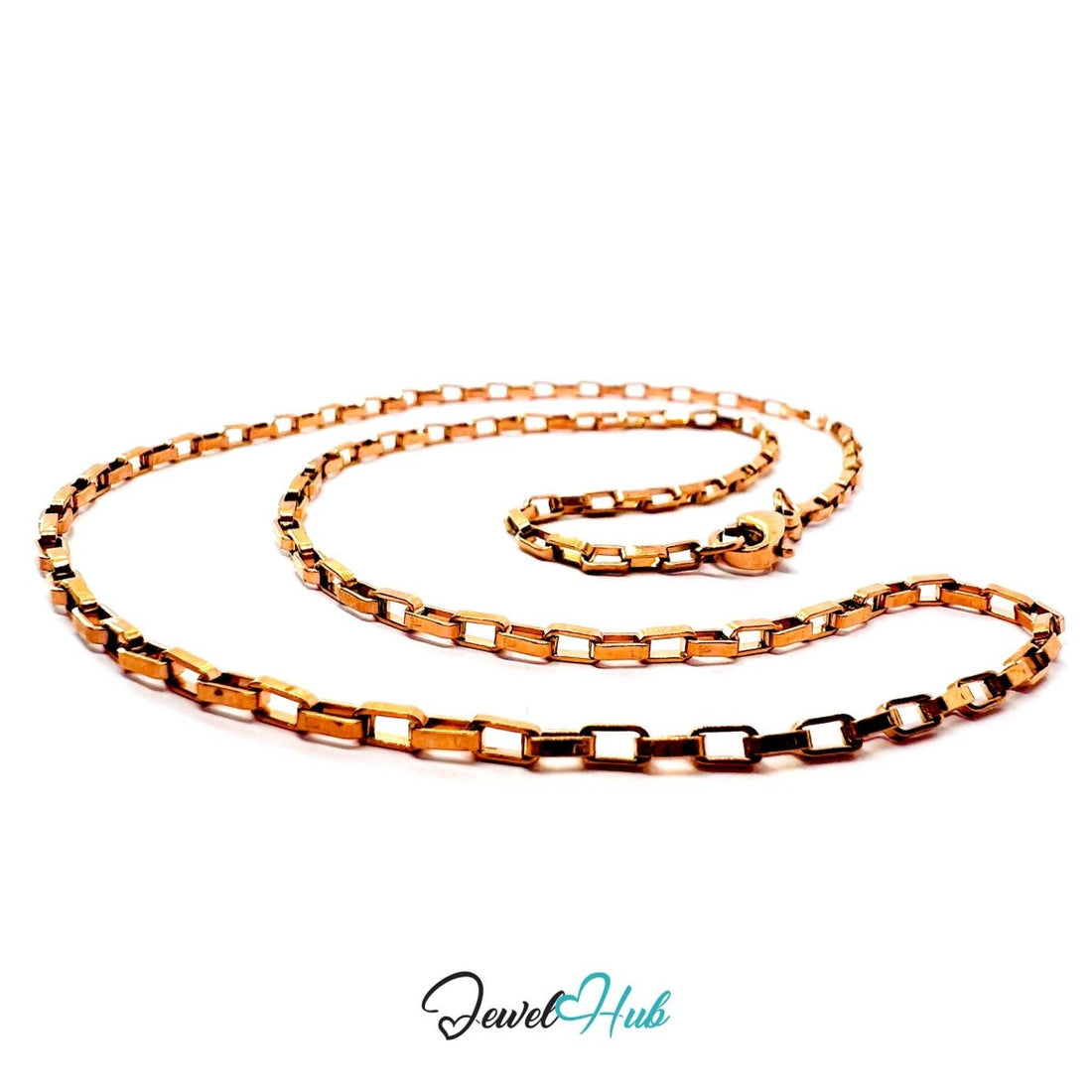 Rose Gold Stainless Steel Rectangular Box Chain Necklace 2×3.5mm | 45cm or 60cm - JewelHub.co.uk