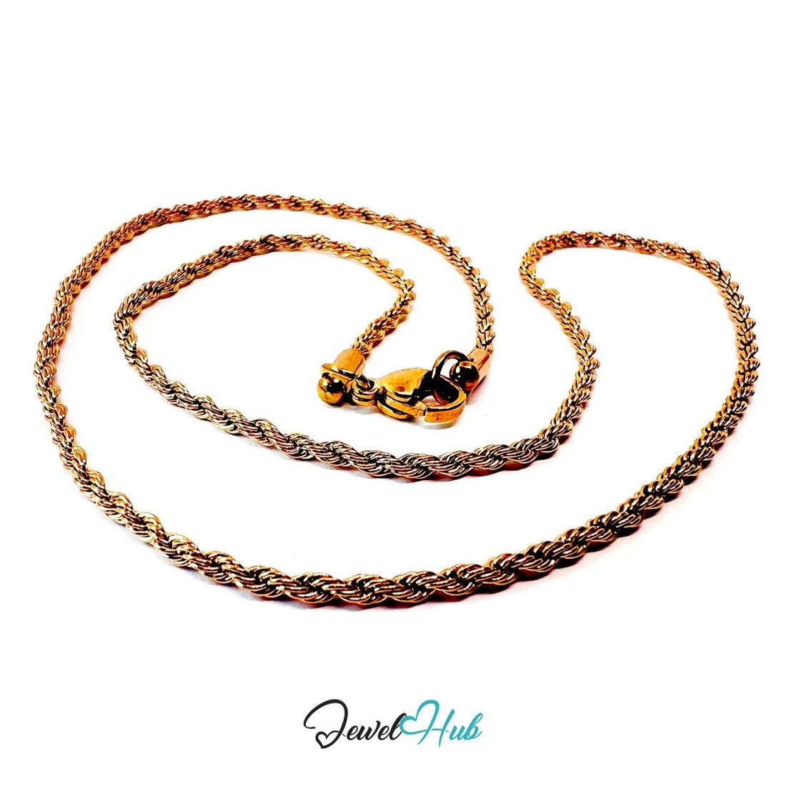Rose Gold Stainless Steel Rope Chain Necklace 2mm | 45cm or 60cm - JewelHub.co.uk