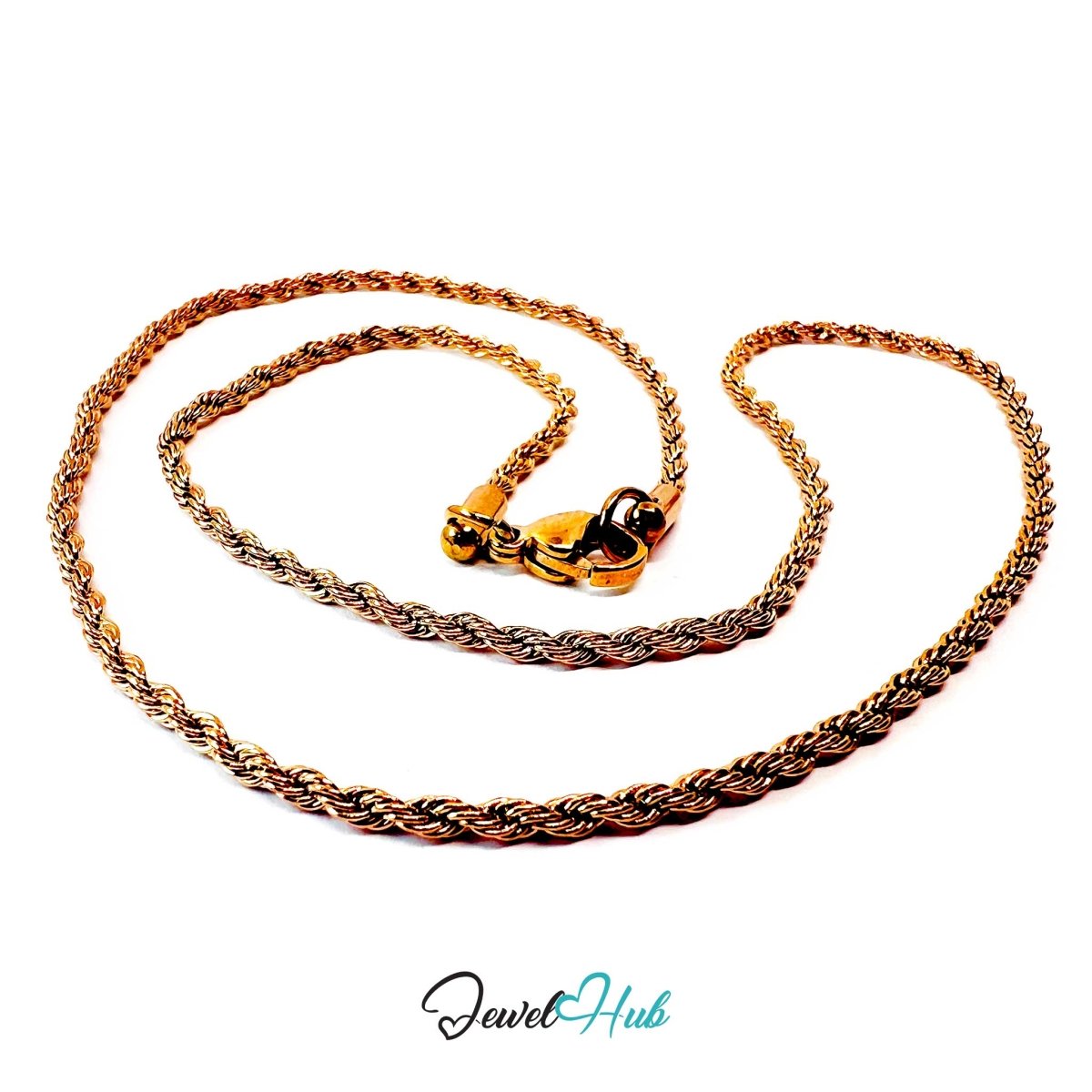 Rose Gold Stainless Steel Rope Chain Necklace 2mm | 45cm or 60cm - JewelHub.co.uk