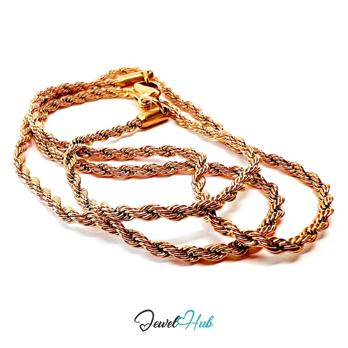 Rose Gold Stainless Steel Rope Chain Necklace 2mm | 45cm or 60cm - JewelHub.co.uk