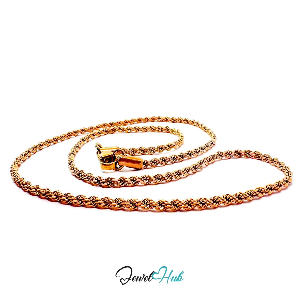 Rose Gold Stainless Steel Rope Chain Necklace 2mm | 45cm or 60cm - JewelHub.co.uk