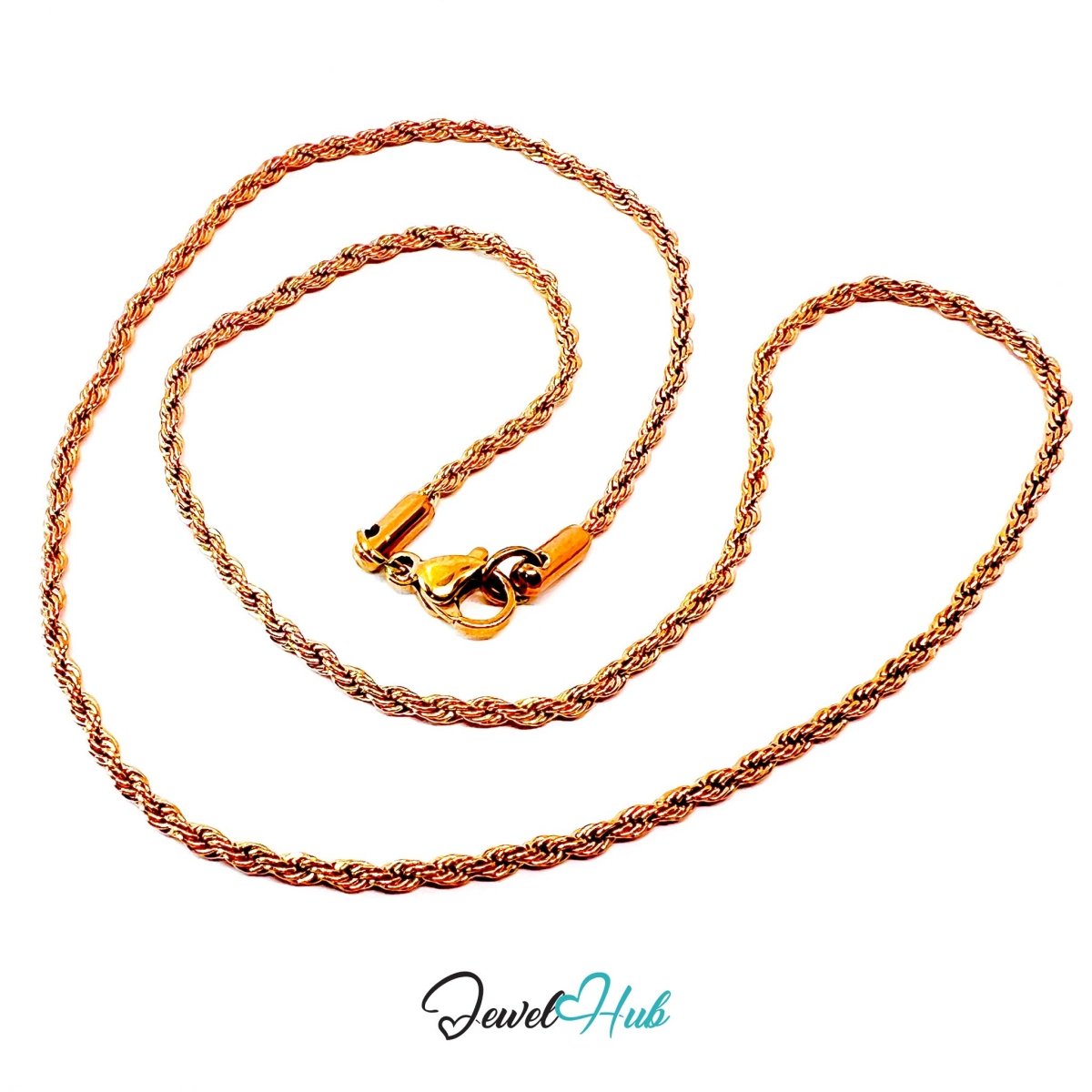 Rose Gold Stainless Steel Rope Chain Necklace 2mm | 45cm or 60cm - JewelHub.co.uk