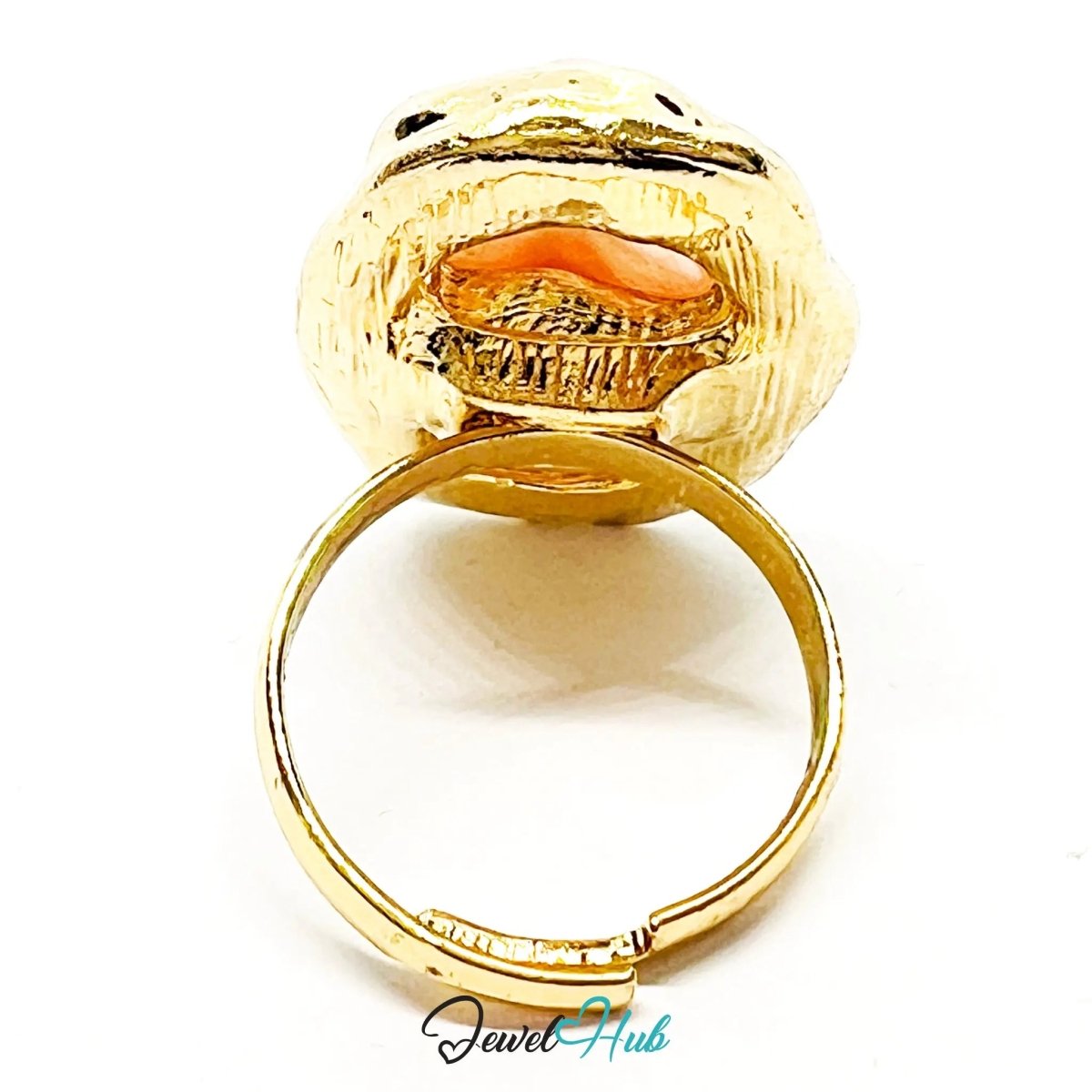 Rose Pink Pearl Ring – Adjustable Gold - Plated M–P with Sculptural Setting for Poetic Warmth - JewelHub.co.uk