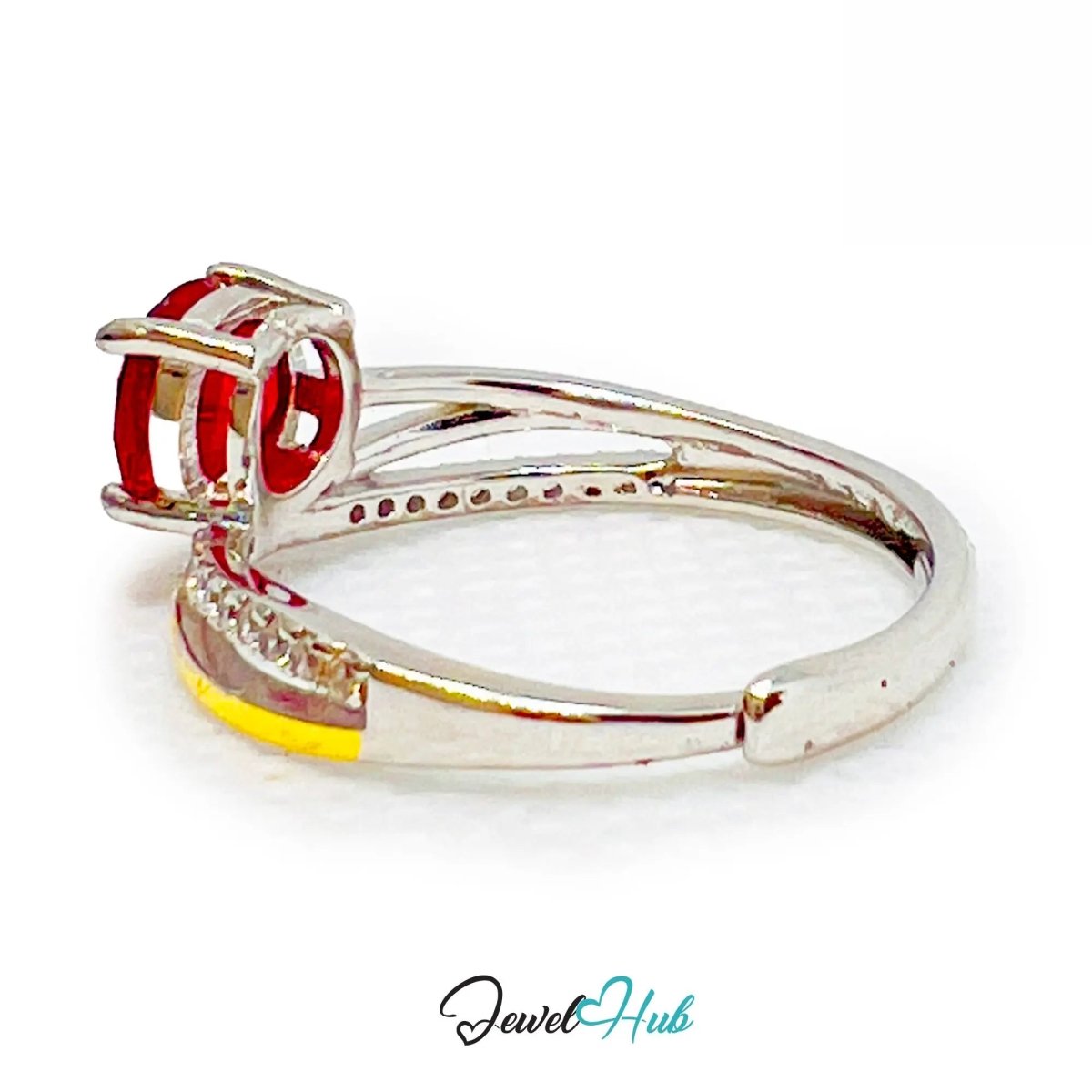 Ruby Silver Ring with Gold - Toned Accents | Adjustable 925 Sterling Statement Ring - JewelHub.co.uk