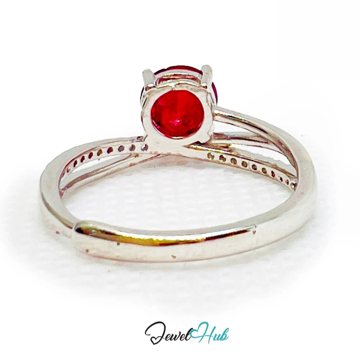 Ruby Silver Ring with Gold - Toned Accents | Adjustable 925 Sterling Statement Ring - JewelHub.co.uk