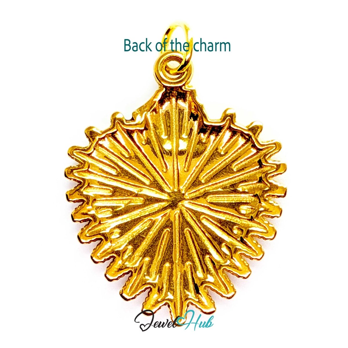 Back of the Sacred Heart Evil Eye charm, gold stainless steel - gold, a radiating sunburst - JewelHub