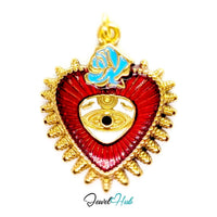 Sacred Heart Evil Eye Charm - Gold Stainless 