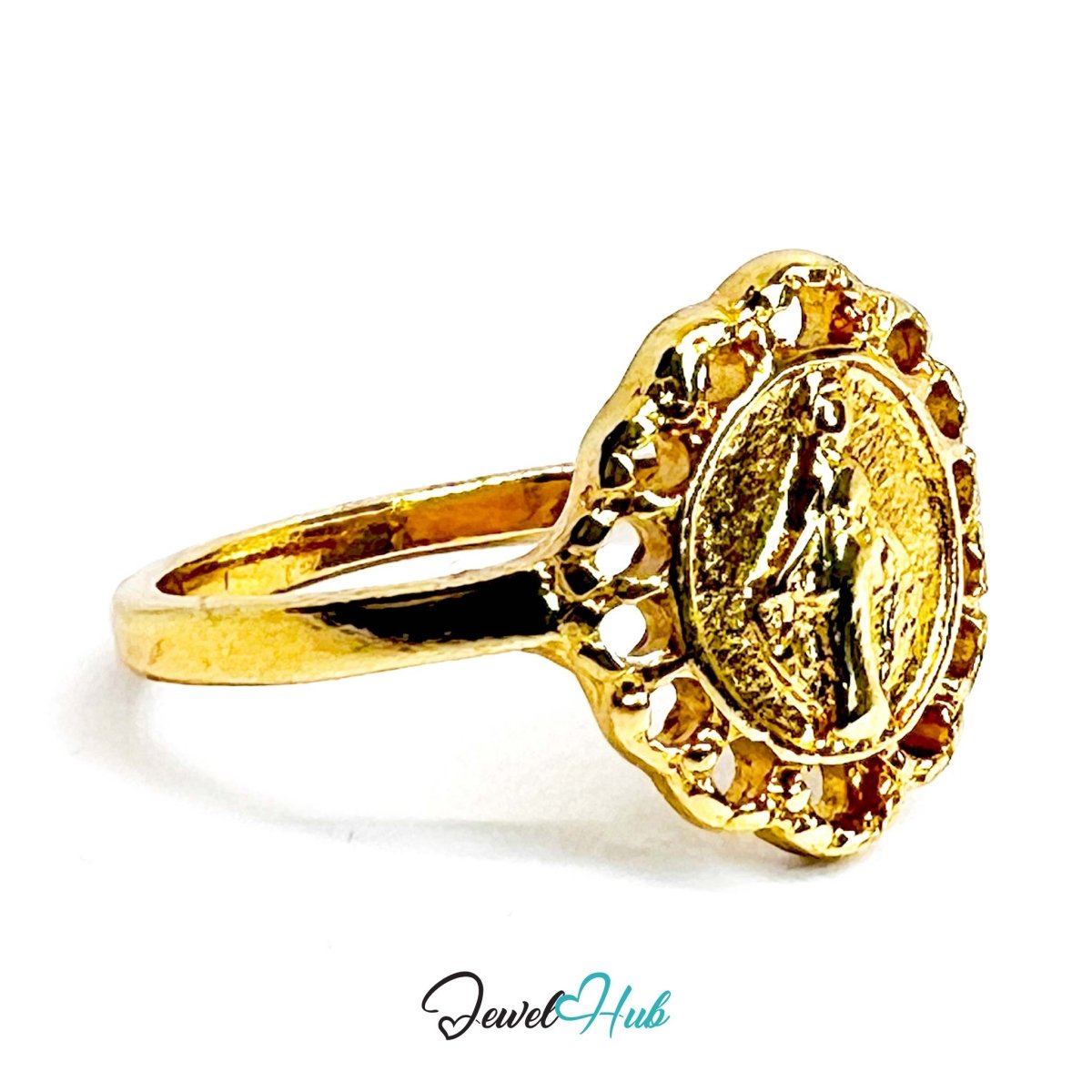 Sacred Mary Gold - Plated Ring – Filigree Ornate Spiritual Frame - JewelHub.co.uk