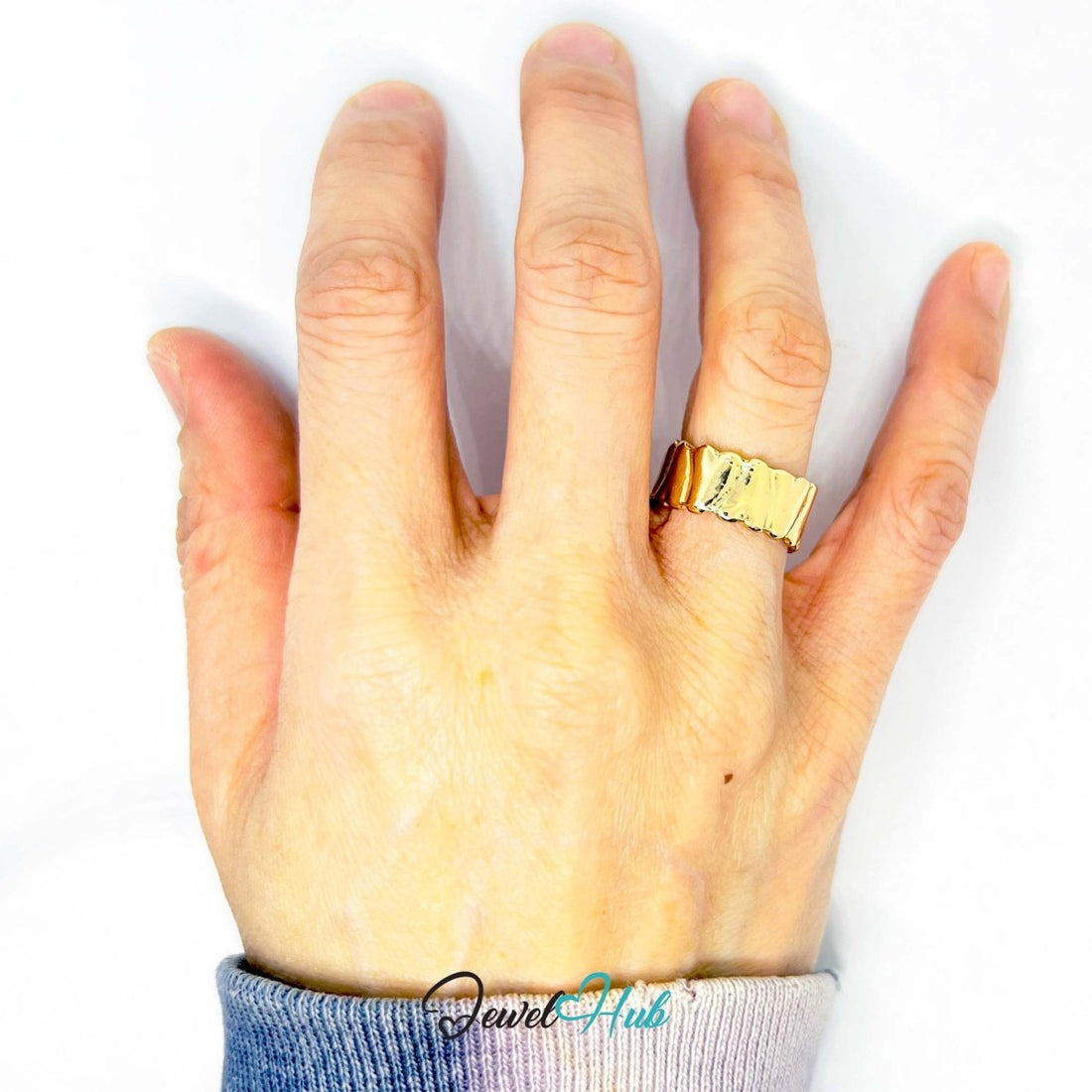 Scalloped Gold - Plated Ring – Artisan Texture Band for Teens & Trendsetters - JewelHub.co.uk