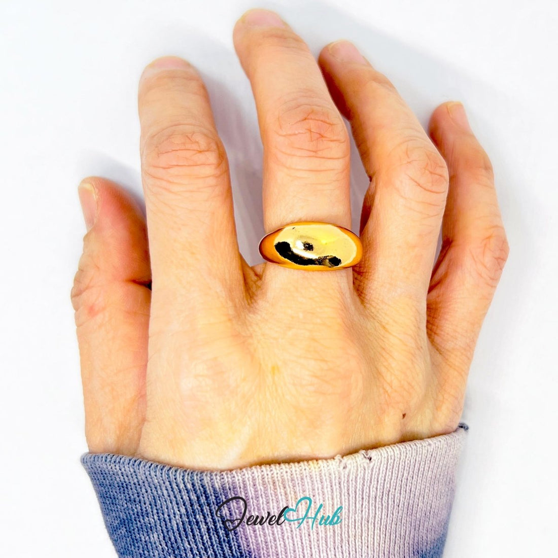SculptBand Gold - Plated Zinc Ring · Chunky Dome Statement Band - JewelHub.co.uk