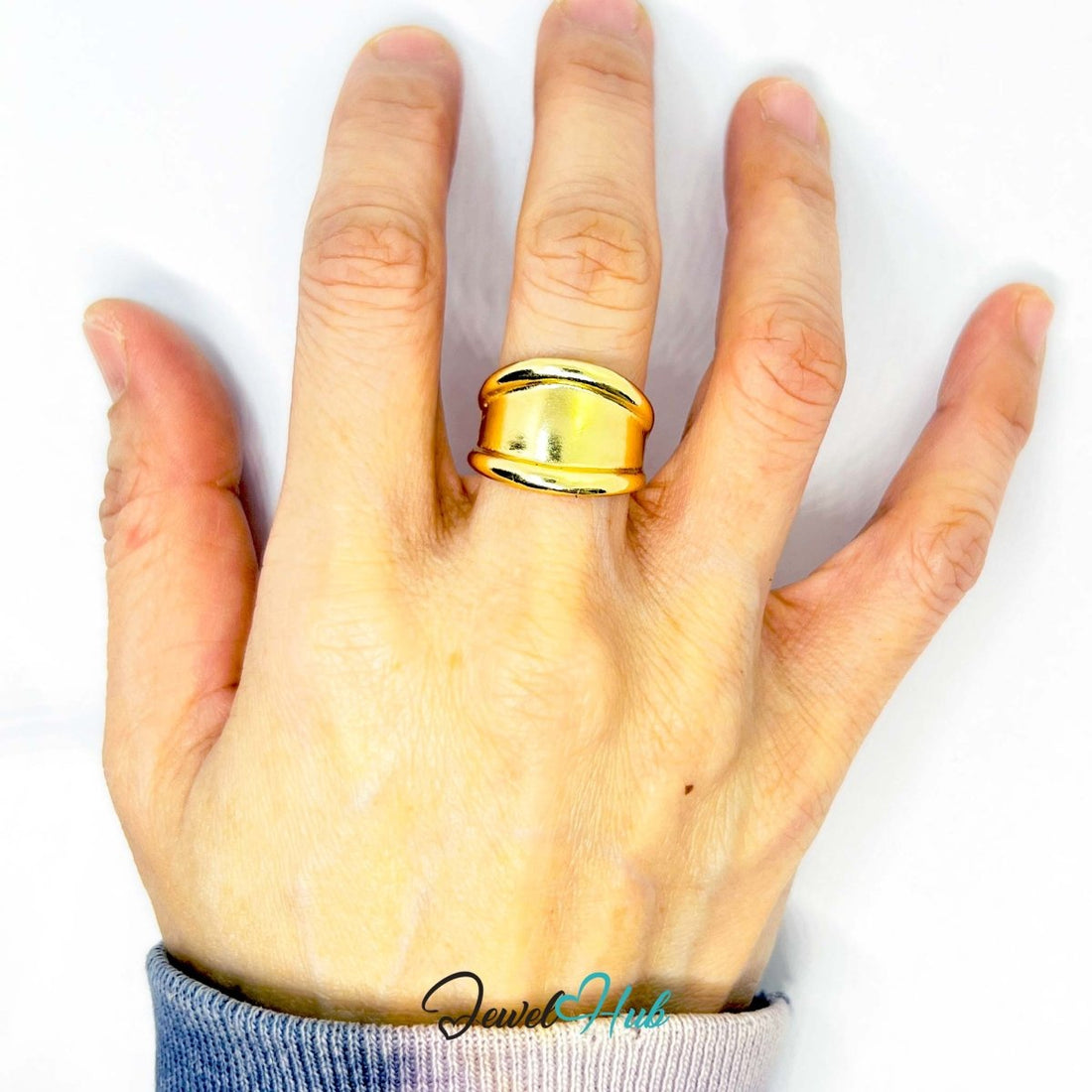 Sculptural Curve Gold - Plated Zinc Ring – Modern Minimalist Band - JewelHub.co.uk