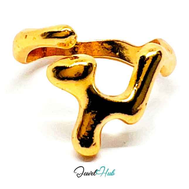 Sculptural Form Zinc Ring 💛 Glyph Gold Plated Abstract · UK O · US 7.5 · 3.12g · Symbolic Minimalism - JewelHub.co.uk