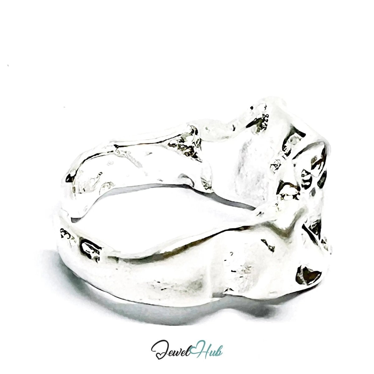 Sculptural Silver Ring | Hallmarked 925 Abstract Folded Band | Organic Statement Design in Sizes L–N - JewelHub.co.uk