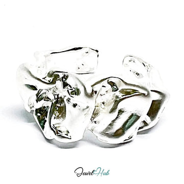 Sculptural Silver Ring | Hallmarked 925 Abstract Folded Band | Organic Statement Design in Sizes L–N - JewelHub.co.uk