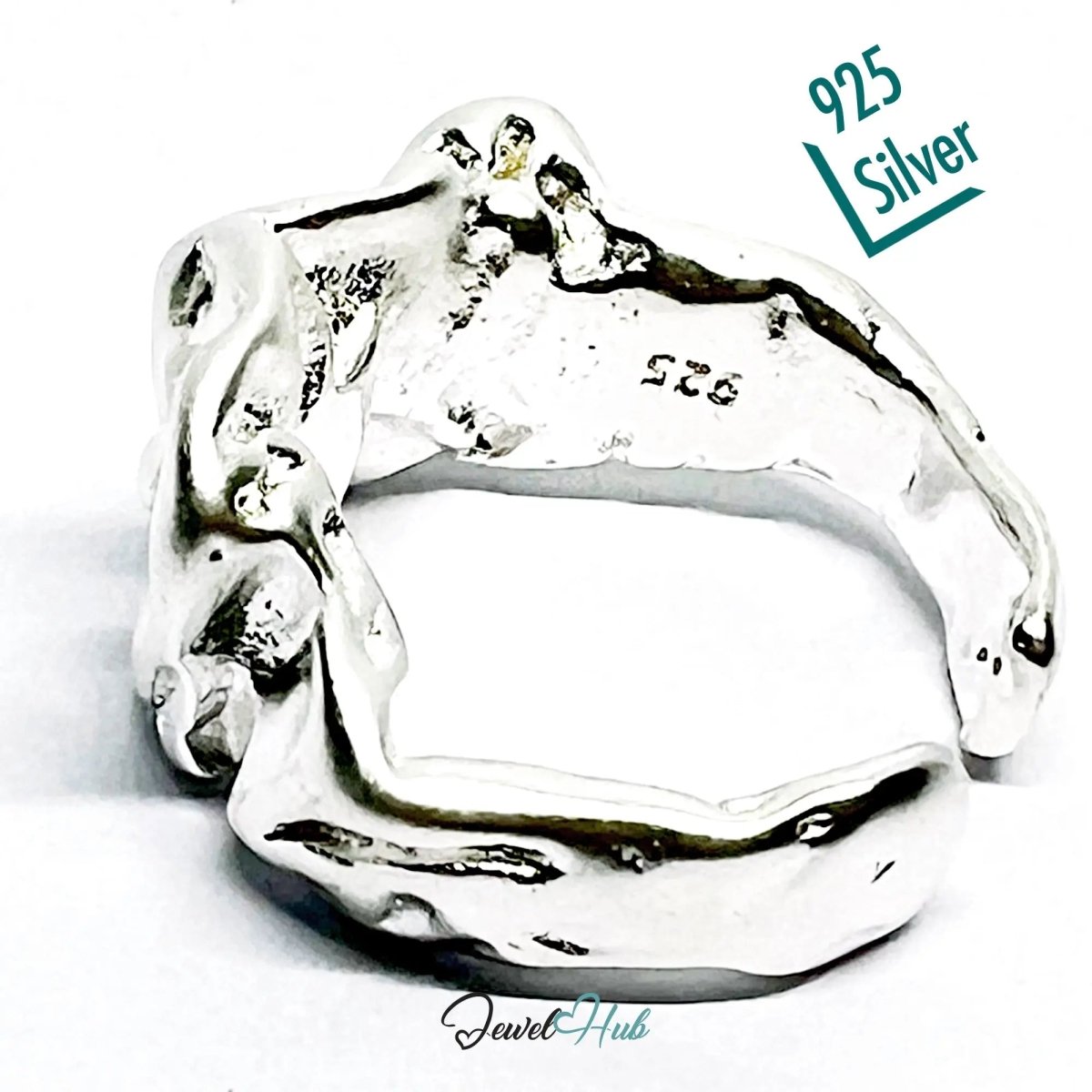 Sculptural Silver Ring | Hallmarked 925 Abstract Folded Band | Organic Statement Design in Sizes L–N - JewelHub.co.uk