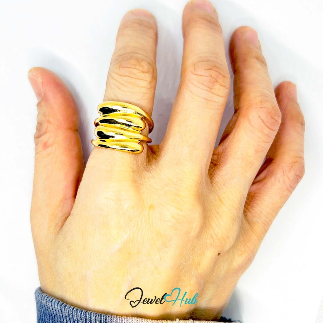 Sculptural Wrap Gold - Plated Zinc Ring – Layered Statement Band - JewelHub.co.uk