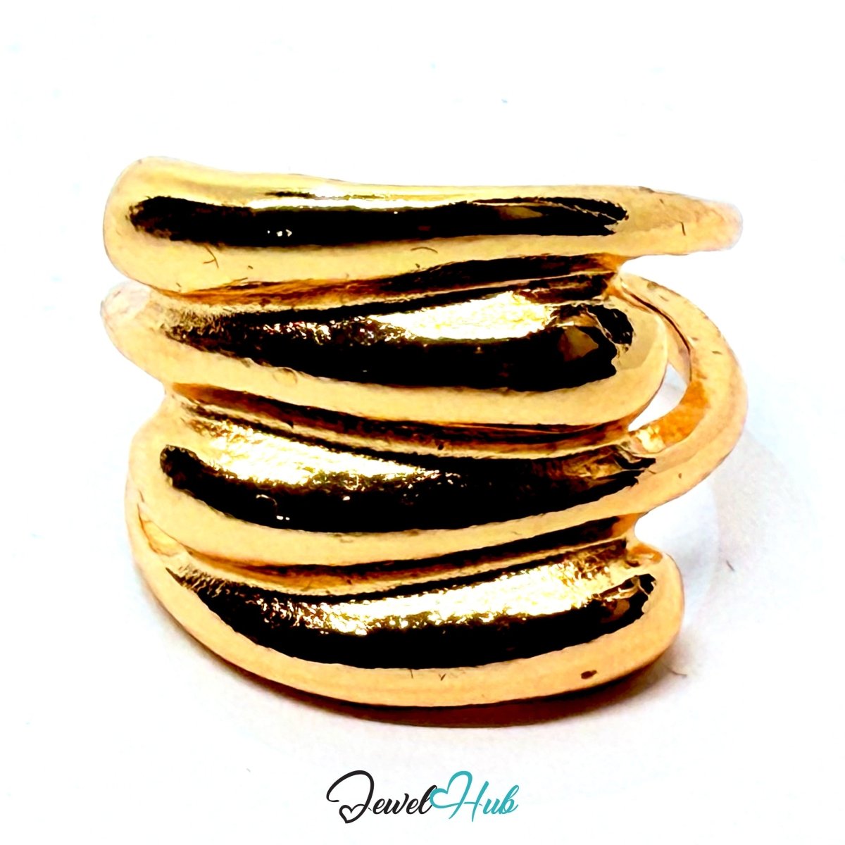 Sculptural Wrap Gold - Plated Zinc Ring – Layered Statement Band - JewelHub.co.uk