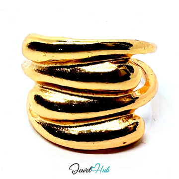 Sculptural Wrap Gold - Plated Zinc Ring – Layered Statement Band - JewelHub.co.uk